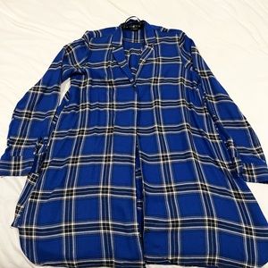 Zara blue plaid button down shirt dress size xsmall